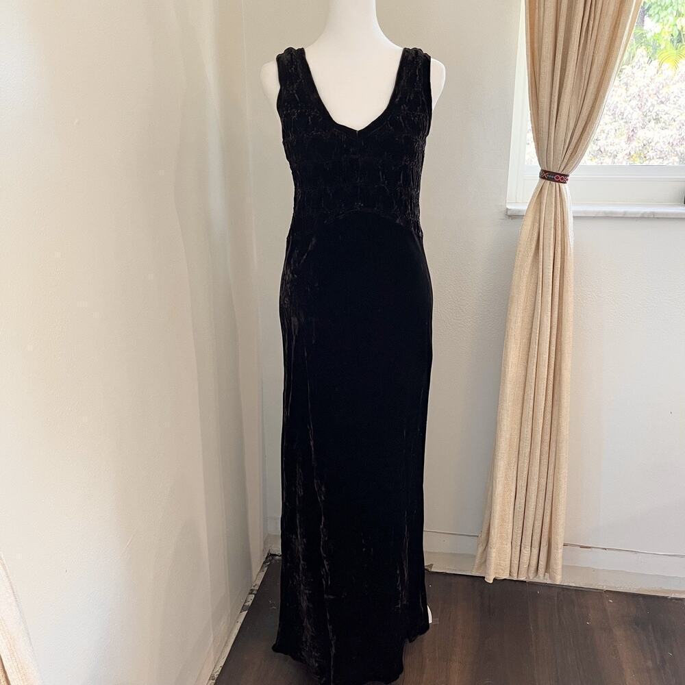 VTG 90s Beth Schaeffer Chocolate Brown Crushed Velvet Maxi Dress Size S - Picture 6 of 10